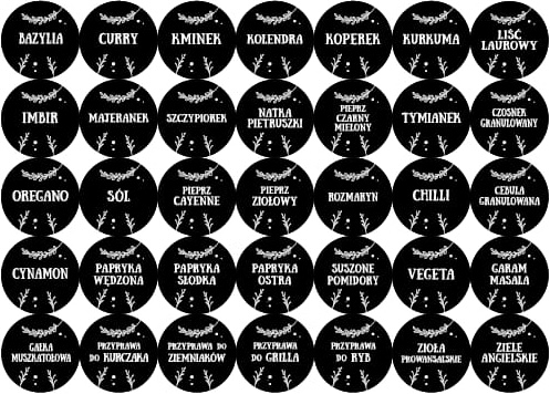 Naklejki na przyprawy - czarno-białe